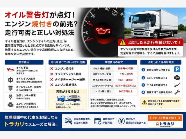 オイル警告灯が点灯！エンジン焼付きの前兆？走行可否と正しい対処法