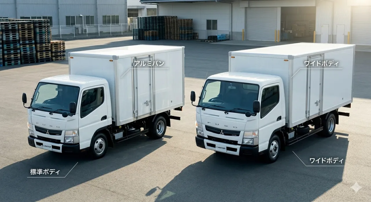 アルミバン標準ボディとワイドボディ比較画像